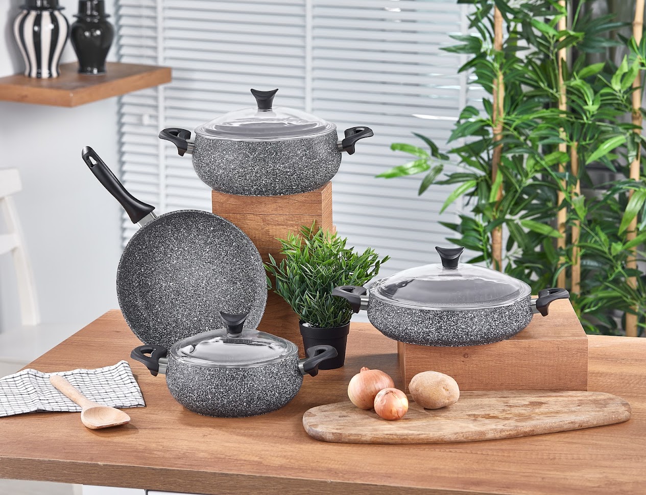 Taç Mastercook Tombik 7 Prç Tencere Seti Gri