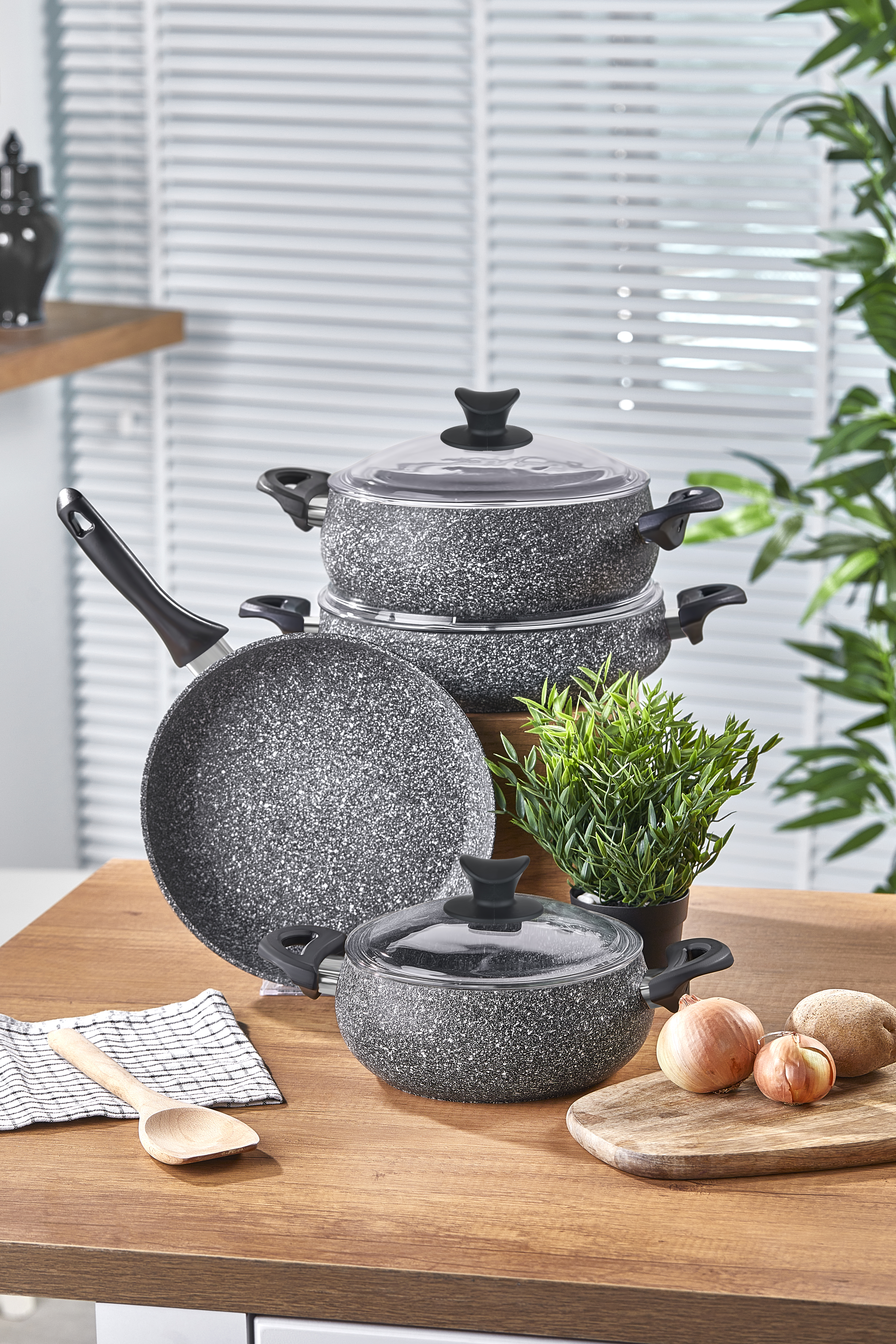 Taç Mastercook Tombik 7 Prç Tencere Seti Gri