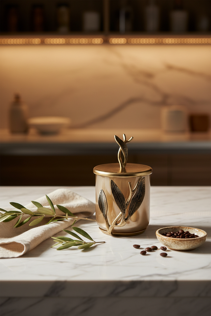 Cornella Ivy Antik Gold Detaylı Krem Ombreli Cam Kavanoz Küçük