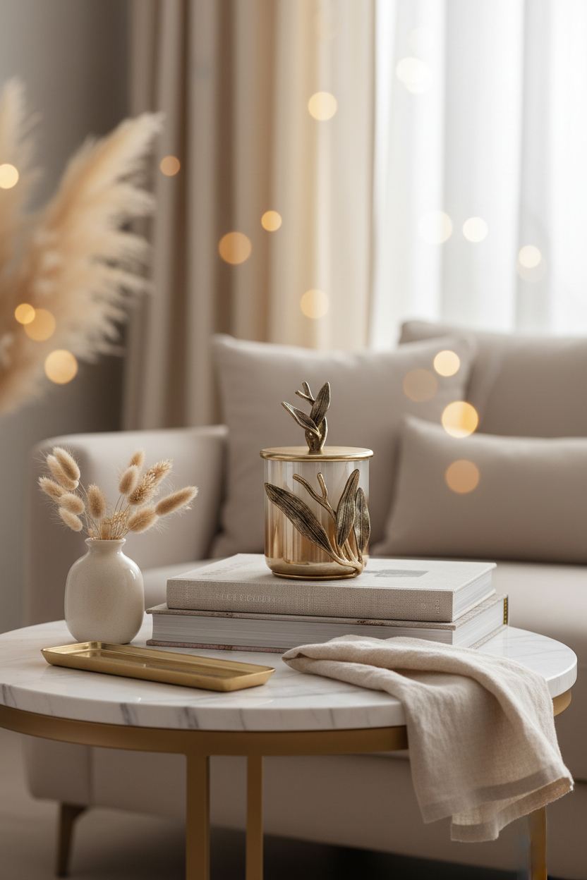 Cornella Ivy Antik Gold Detaylı Krem Ombreli Cam Kavanoz Büyük