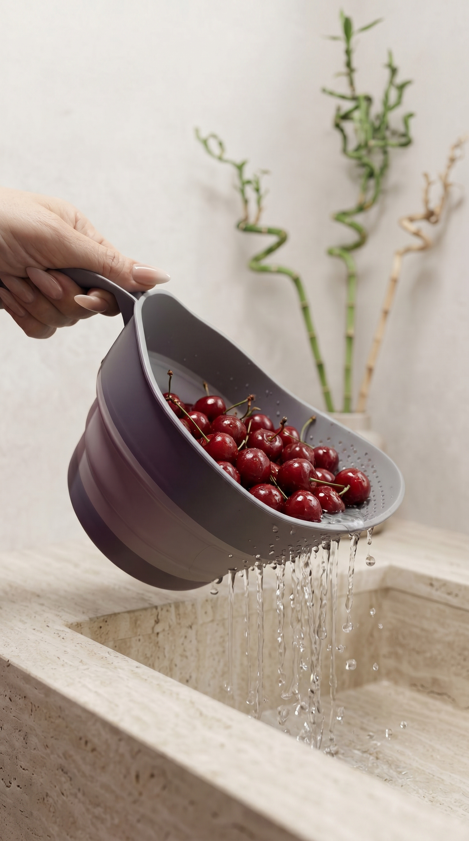 Kitchen Life 4'lü Akordiyon Katlanır Süzgeç Seti - Mutfak Çeyiz Seti (akordeon Saplı Pirinç Süzgeci Huni Gri)