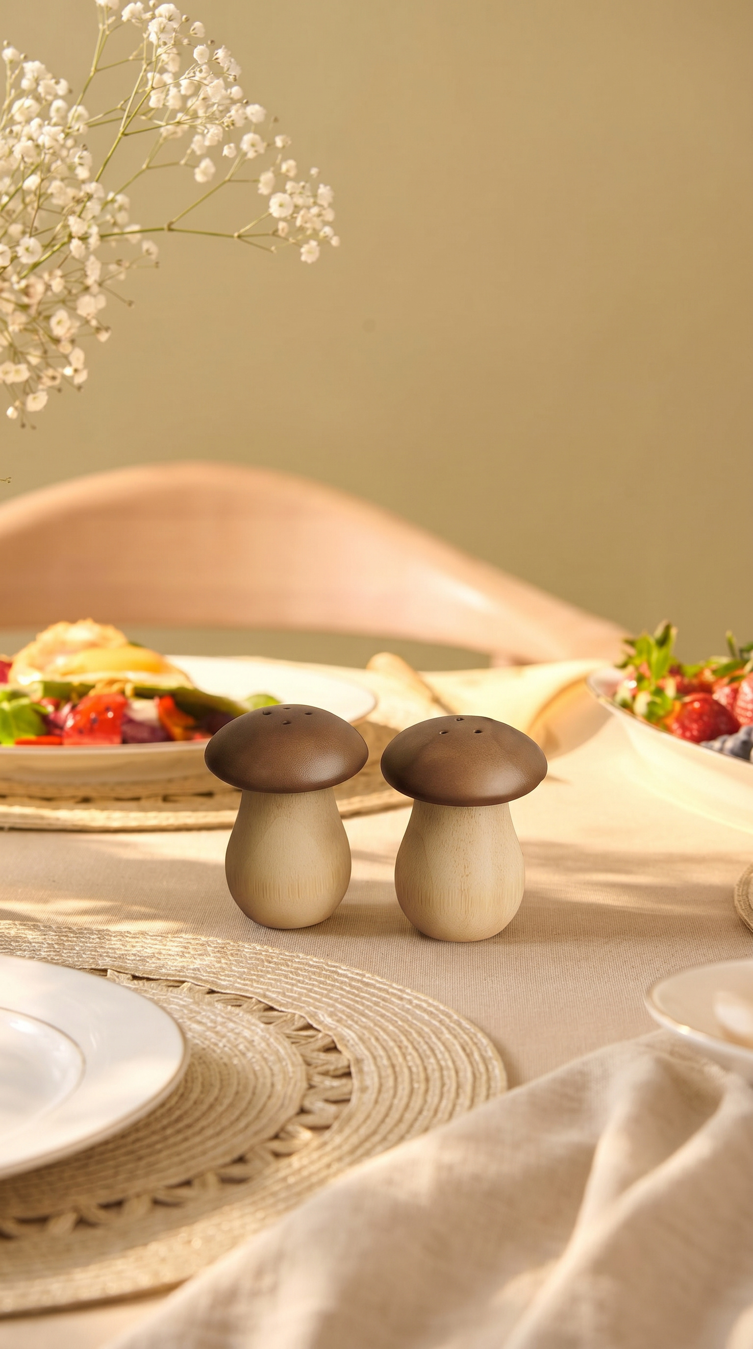 Kitchen Life Mantar Şekilli Bambu Tuzluk Ve Biberlik – Doğal Ahşap Baharatlık