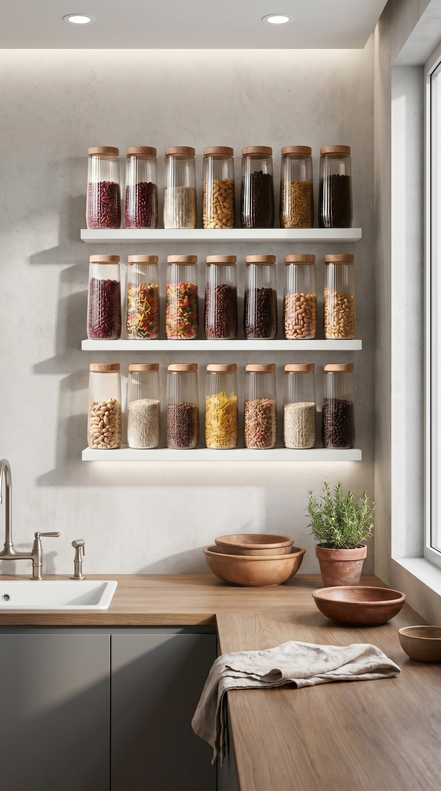 Kitchen Life 6 Adet 1,5 Litre Mega Boy Bambu Kapak Görünümlü Çizgili Kavanoz Seti 1500 Ml