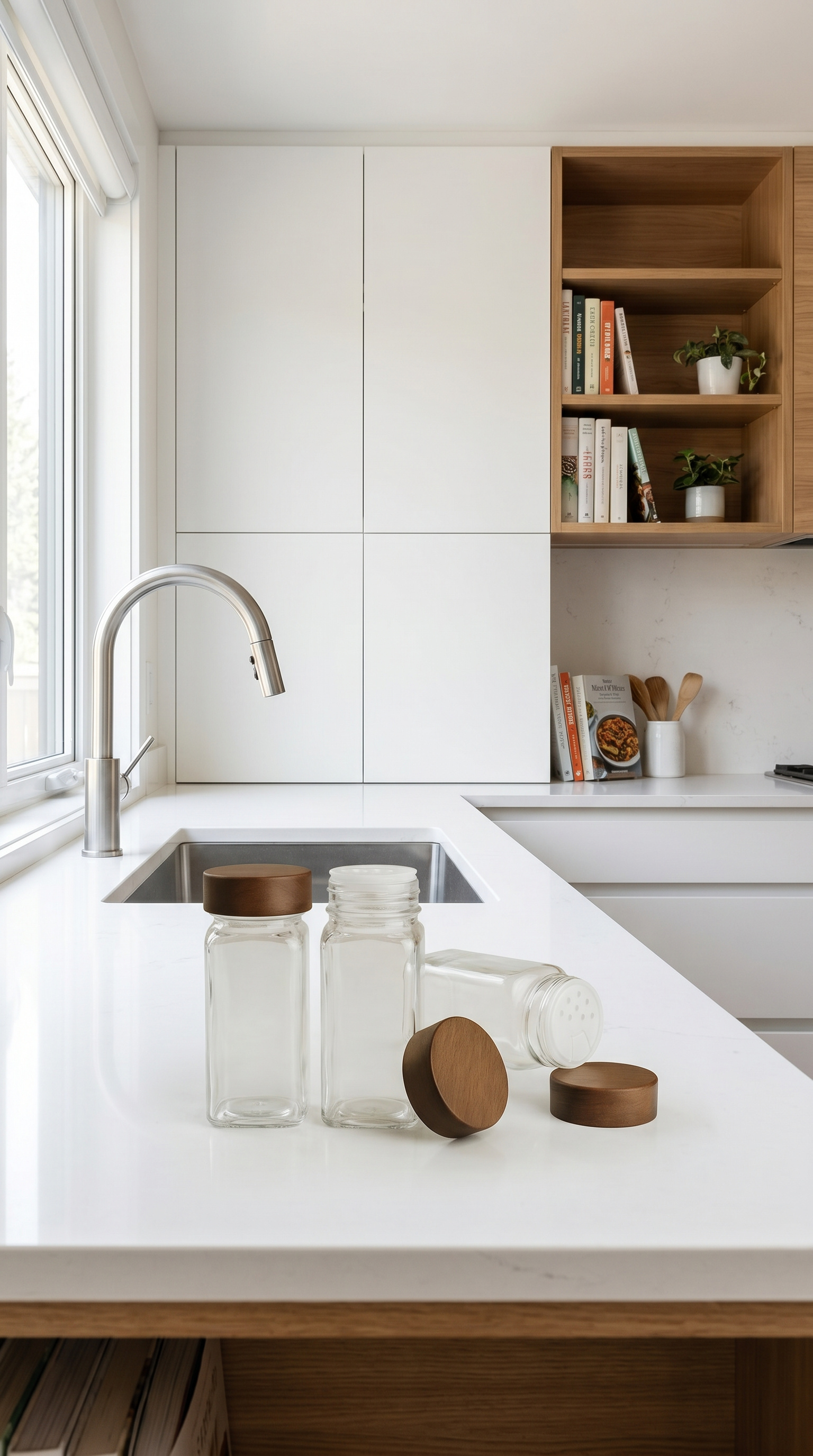 Kitchen Life 12'li Akasya Kapaklı Kare Cam Baharatlık Takımı / 56 Adet Etiket Hediyeli / 12li Baharatlık Seti