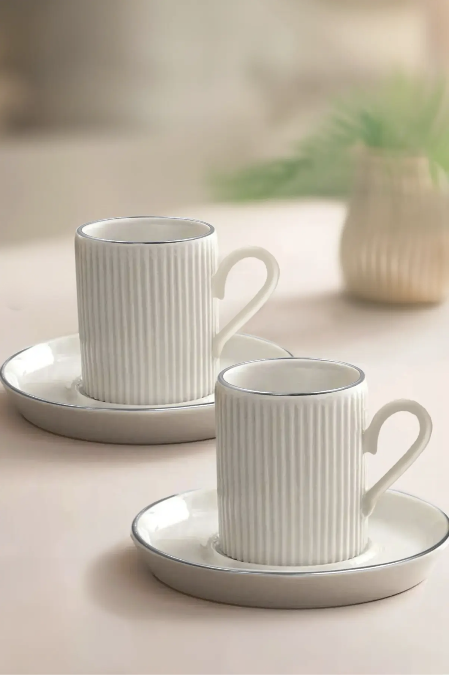 Kitchen Life Özel Tasarım Gümüş 12 Parça 6 Kişilik Çizgili Kahve Fincan Takımı 100 Ml - Kahve Fincan Seti