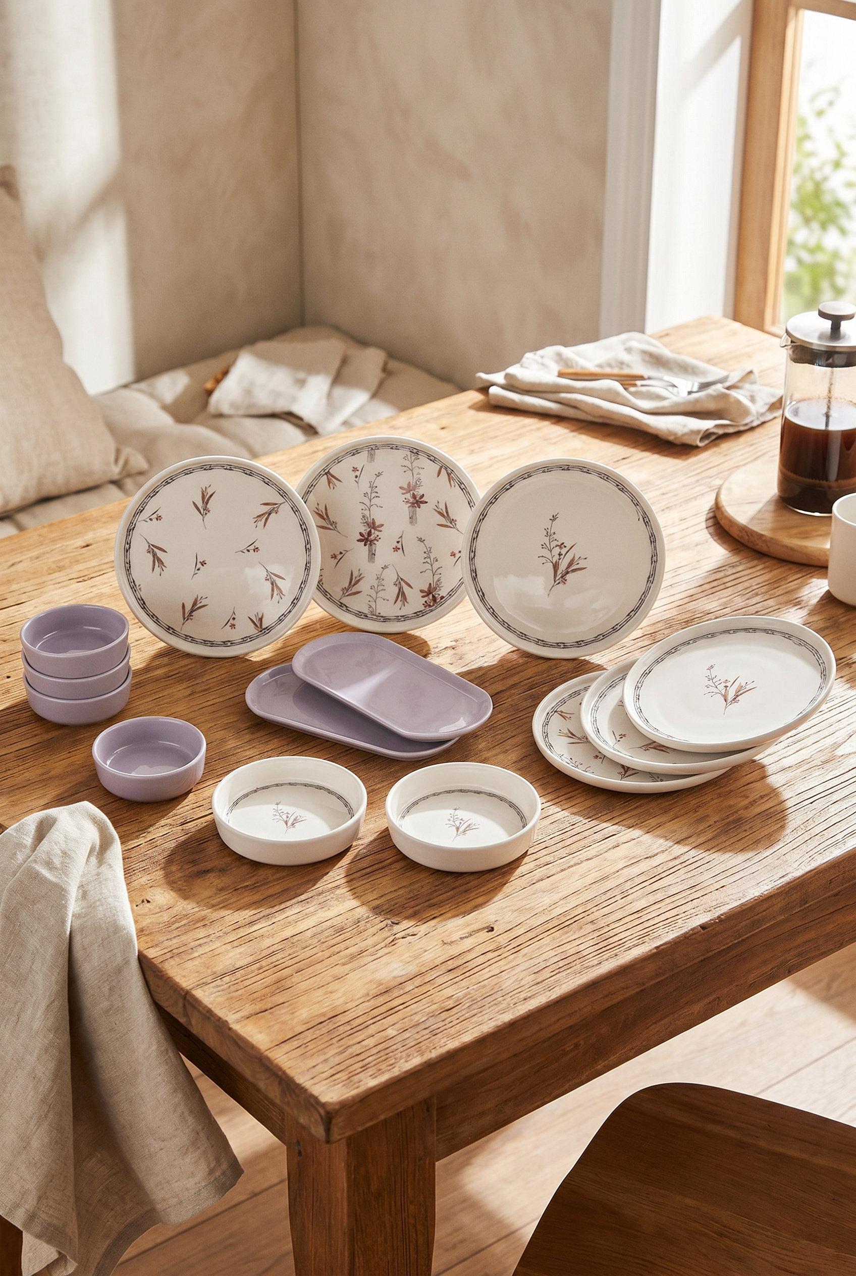 Kitchen Life 14 Parça 6 Kişilik Bahar Dalı Kahvaltı Takımı-Lüx Kahvaltılık Sunum Seti Tabağı