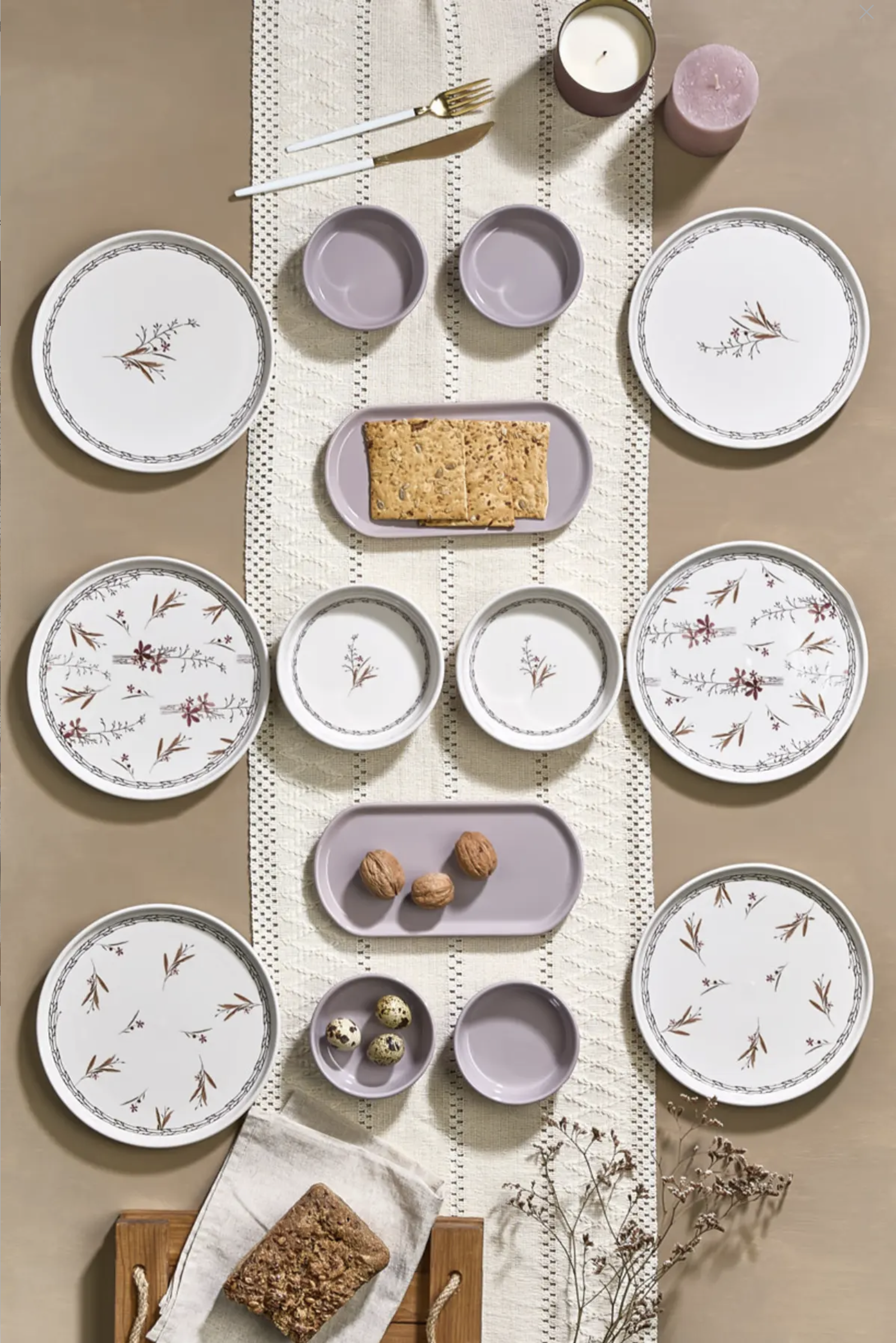 Kitchen Life 14 Parça 6 Kişilik Bahar Dalı Kahvaltı Takımı-Lüx Kahvaltılık Sunum Seti Tabağı