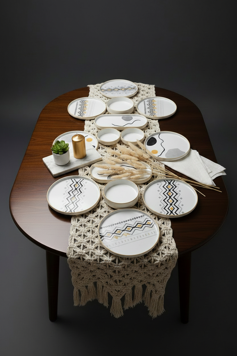Kitchen Life 14 Parça 6 Kişilik Axial Stackable Kahvaltı Takımı - Lüx Kahvaltılık Sunum Seti Tabağı