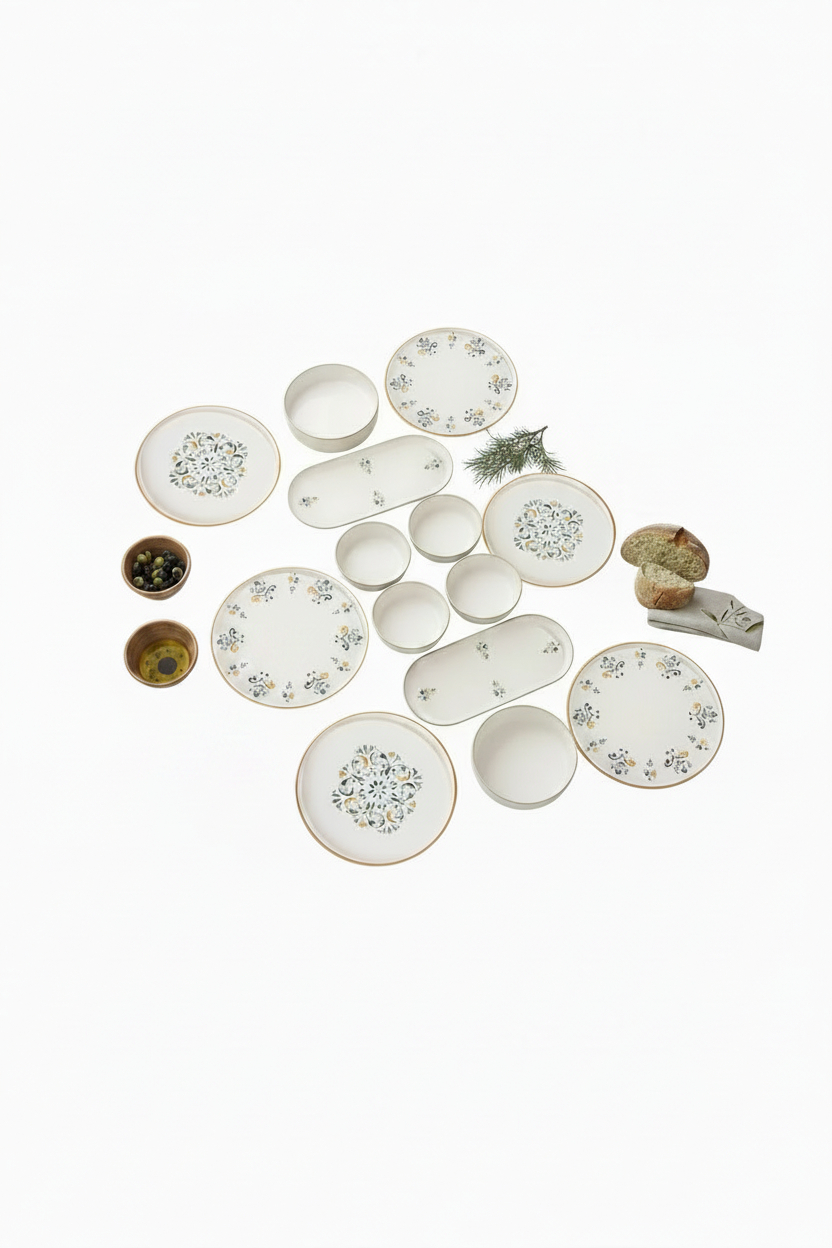 Kitchen Life 14 Parça 6 Kişilik D-Harma Stackable Kahvaltı Takımı Lüx Kahvaltılık Sunum Seti Tabağı