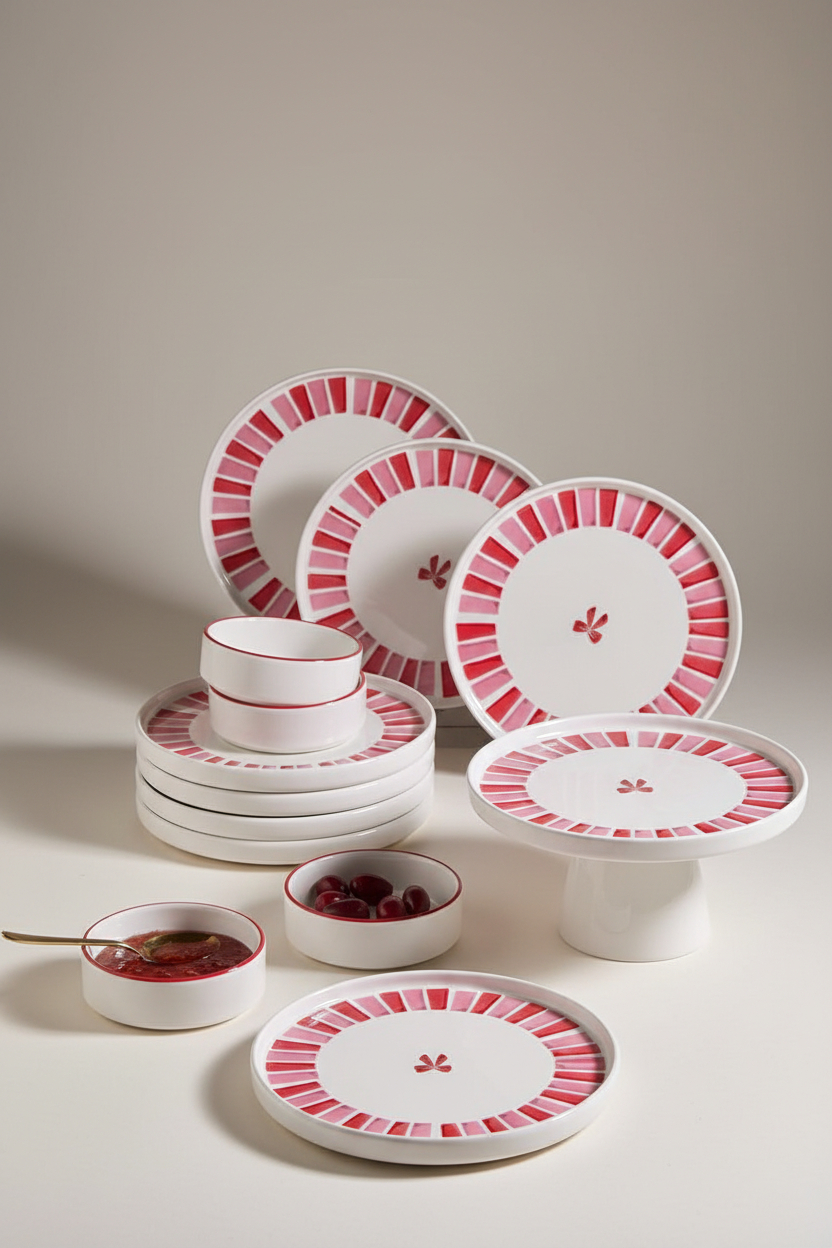 Kitchen Life Handmade 11 Parça Ribbon Ayaklı Sunum Standlı Kahvaltı Takımı - Kurdelalı Kahvaltı Takımı