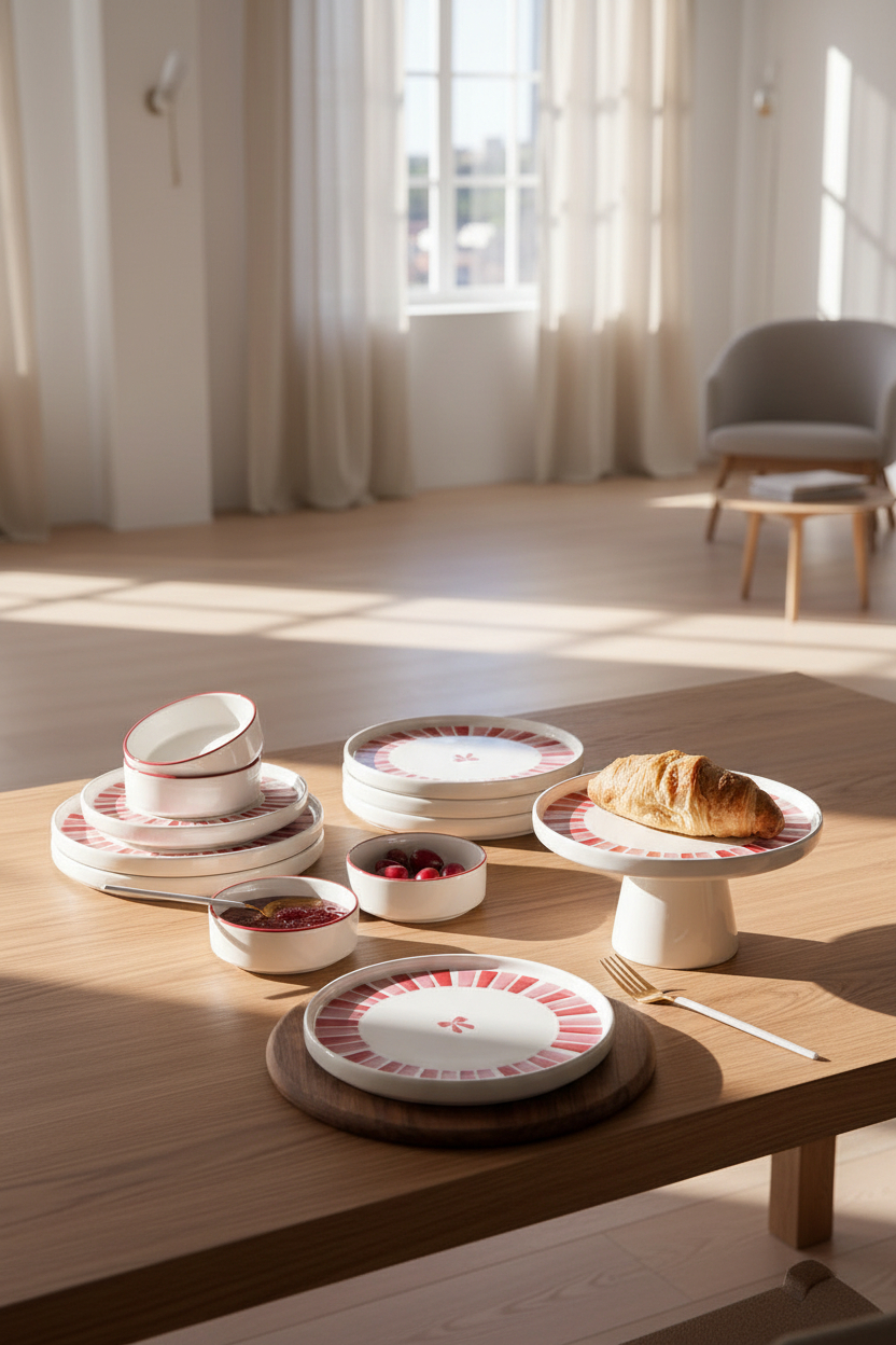 Kitchen Life Handmade 11 Parça Ribbon Ayaklı Sunum Standlı Kahvaltı Takımı - Kurdelalı Kahvaltı Takımı