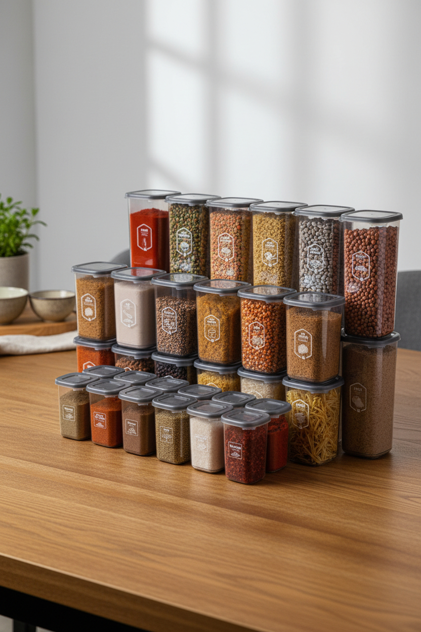Kitchen Life Full+full Set 36'lı Etiketli Kare Erzak Saklama Kabı Seti X12(1750ml-1200ml-450ml ) Mikrodalga Seti
