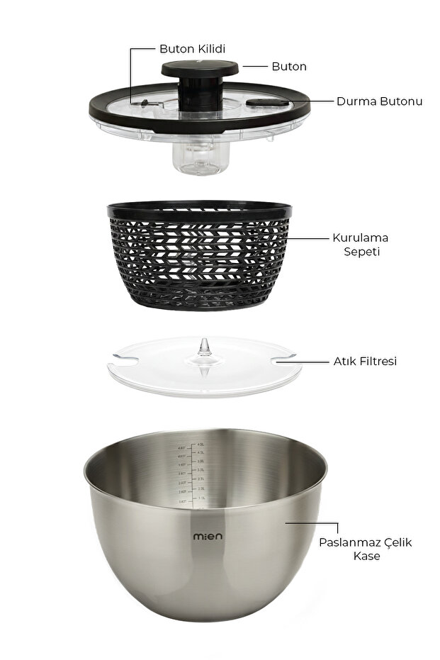 Kitchen Life Mien 11 Parça Profesyonelia Rendeli Karıştırma Ve Salata Kurutucu Saklama Kabı Full Hazırlık Seti