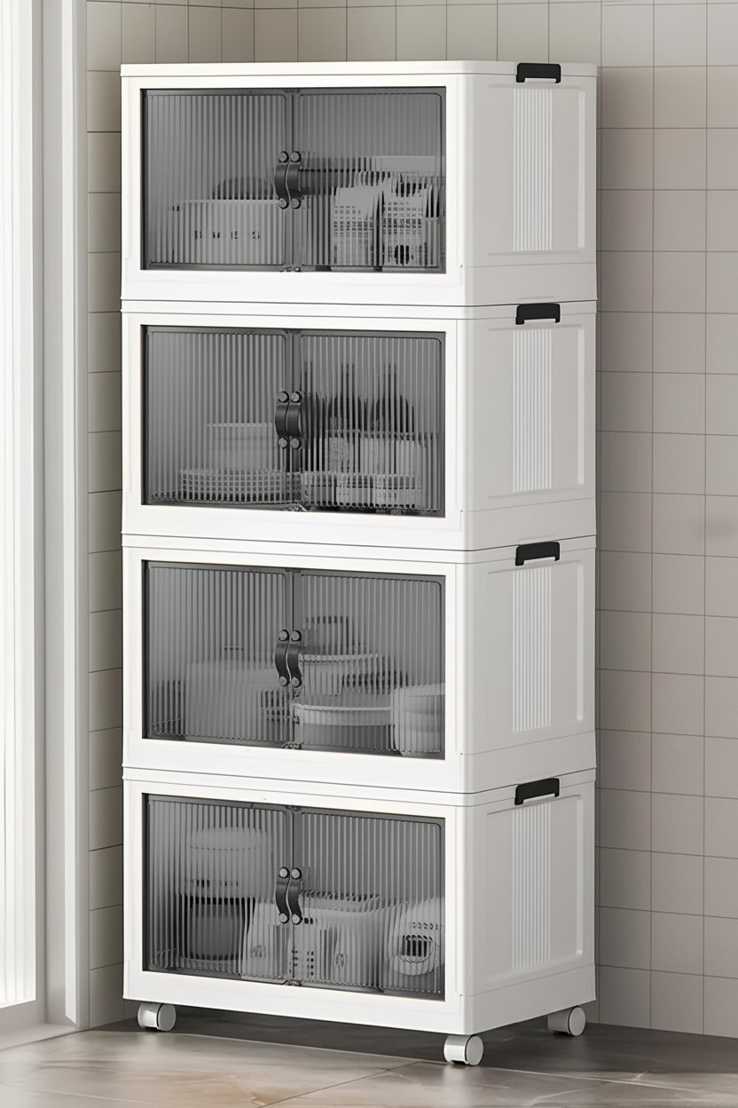 Kitchen Life 4'lü Portatif Istiflenebilir Tekerlekli Organizer Dolap Plastik Banyo Mutfak Dolapları Saklama Kutu