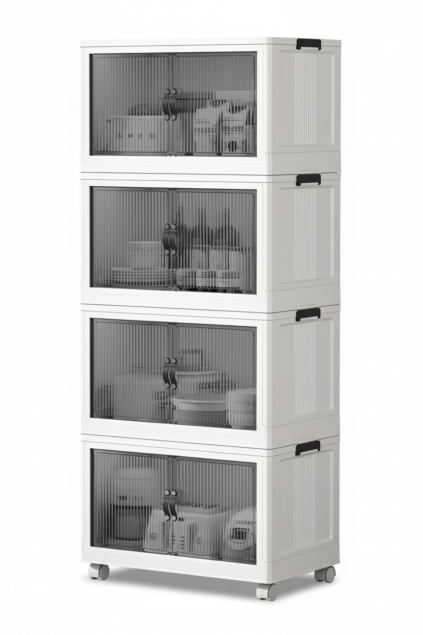 Kitchen Life 4'lü Portatif Istiflenebilir Tekerlekli Organizer Dolap Plastik Banyo Mutfak Dolapları Saklama Kutu