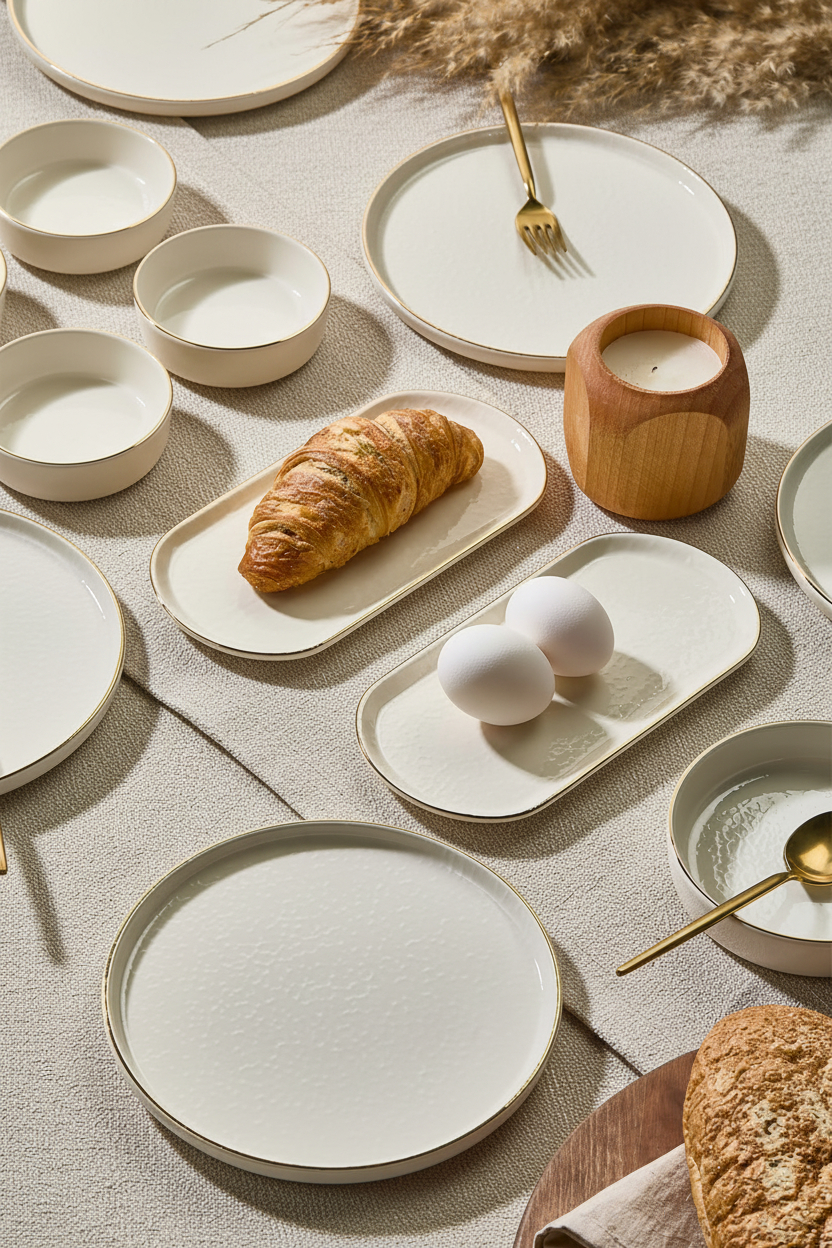Kitchen Life 14 Parça 6 Kişilik Altın Yaldızlı Kahvaltı Takımı Caotıc Gold -Lüx Kahvaltılık Sunum Seti Tabağı